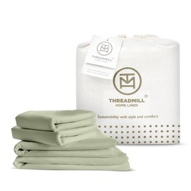 Threadmill Luxury Organic Cotton Sheets - GOTS Certified 4 Piece King Sage Green Percale Sheets Set, Breathable, Premium Sheet Set - Smooth & Cool Bedding Perfect Elastic Deep Pocket Fit