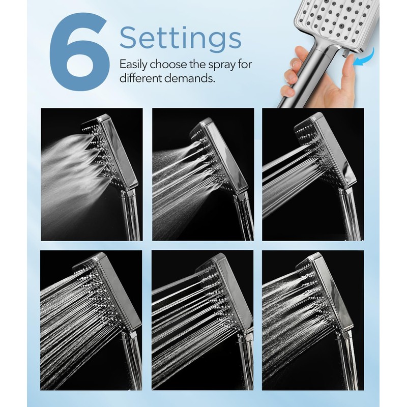 MakeFit Filtered Shower Head - 6 Modes High Pressure Handheld