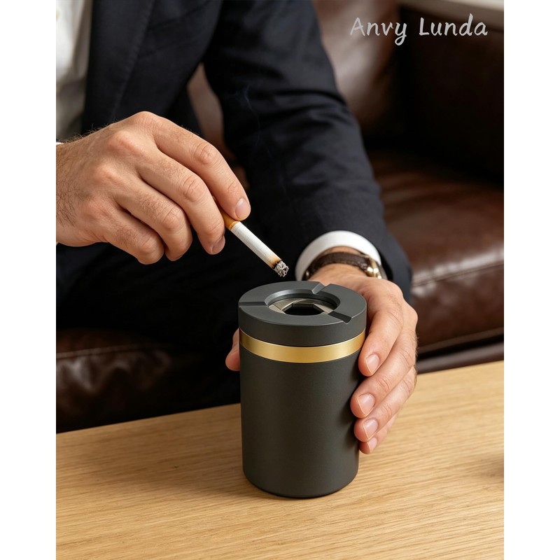 Twist to Open & Close Aluminum Ashtray, Sealed Windproof Smokeless