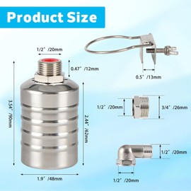 3 Pack Water Float Valve For Water Tank,1/2" to 3/4'' Fully Automatic Water Level Control Float Valve, 304 Stainless Steel Water Trough Float Valve For Water Tank Pool Livestock Troughs Distille