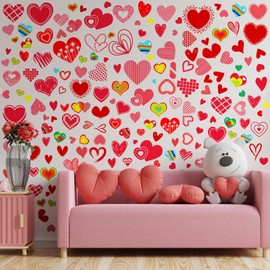 Capoda 196 Pcs Valentine's Day Wall Decals Removable Love Heart Wall Stickers Red Heart Window Stickers Wedding Anniversary Romantic Love Decoration Party Decor for Holiday Living Room Art Decor Home