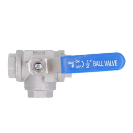 3 Way Ball Valve, Full Port Ball Valve 1/2 Inch, DN15 304 Stainless Steel Female Thread L Type Manual Drive for Water, Oil, and Gas