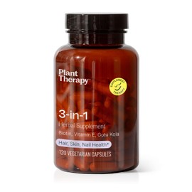 Plant Therapy 3-in-1 Herbal Supplement Capsules, Radiant Skin, Hair Growth, Strong Nails, Potent 3,500 mcg of Biotin, 120 Vegetarian Capsules (4 Month Supply), Made in The USA