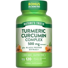 Nature's Truth Turmeric Curcumin 500mg | 120 Capsules | with Black Pepper Extract | Non-GMO and Gluten Free Supplement