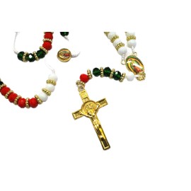 Ooki Red Green White Gold Our Lady Guadalupe Mary and Cross Rosary Crucifix Rosario Prayer Crystal Bead Medallion Necklace Party Favor Gift Pray