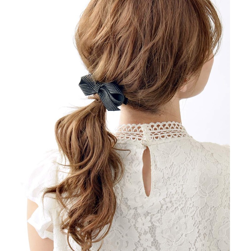 VINGTAINE H-751-BK Studded Style Ribbon Barrette Head Access, Simple Hair
