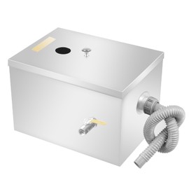 Grease Trap Interceptor, 18-20L Compact Stainless Steel Grease Trap, 4-Stage Filtration Oil-Water Separator for Tight Kitchen Space, Under Sink Commercial Food Service Grease Interceptor, 13.8x9.8x9in