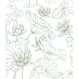 Safiyya Peel and Stick Wallpaper Green Contact Paper Peel and Stick Wall Paper Lotus Floral Modern Self Adhesive Removable Wallpaper for Bedroom Covering Vinyl Rolls 17.3" x 78.7"