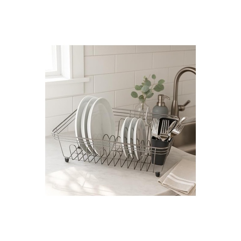 Oggi Compact Dish Drying Rack - Black Steel Drainer, Racks