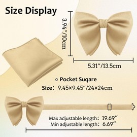 LHXzizizi Oversized Bow Ties for Men, Adjustable Pre Tied Mens Bow Tie, Tuxedo Bowties Men for Wedding Party Graduation Proms (Champagne Set)