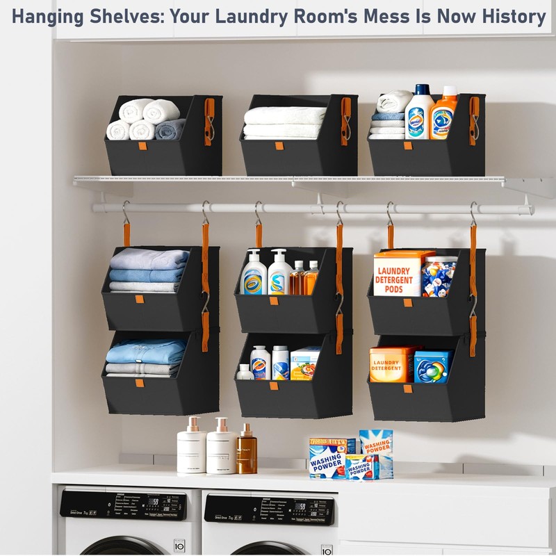 DIMJ Hanging Closet Organizer - 4 Tier Collapsible Hanging Shelves