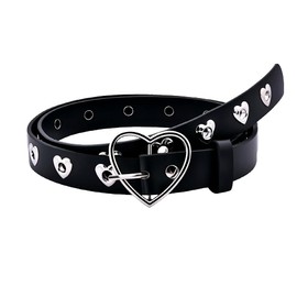 Vintage Skinny Y2k Belt for Women Girls Punk Rock Heart Belts for Dress Skirts Gothic Black Thin Belts Y2k Grunge Accessories for Women Girls Retro Heart Leather Belt for Jeans Pants Gen Z Accessories