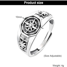 Yoimckay Adjustable Compass Ring, Women's Men's Ring, Vintage Carved Band Rings, Punk Signet Ring, Jewellery Street Fashion Personality Jewellery, Vintage Simple Jewellery Gift, Metal, Metal