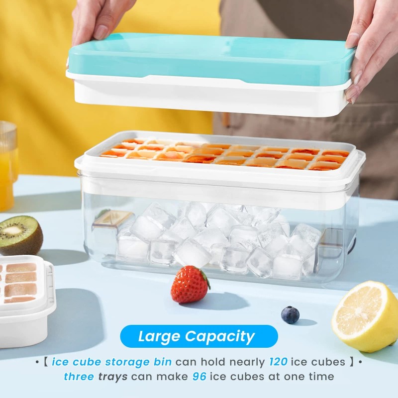 PHINOX 3 Tier Blue Ice Cube Tray with Lid Quick