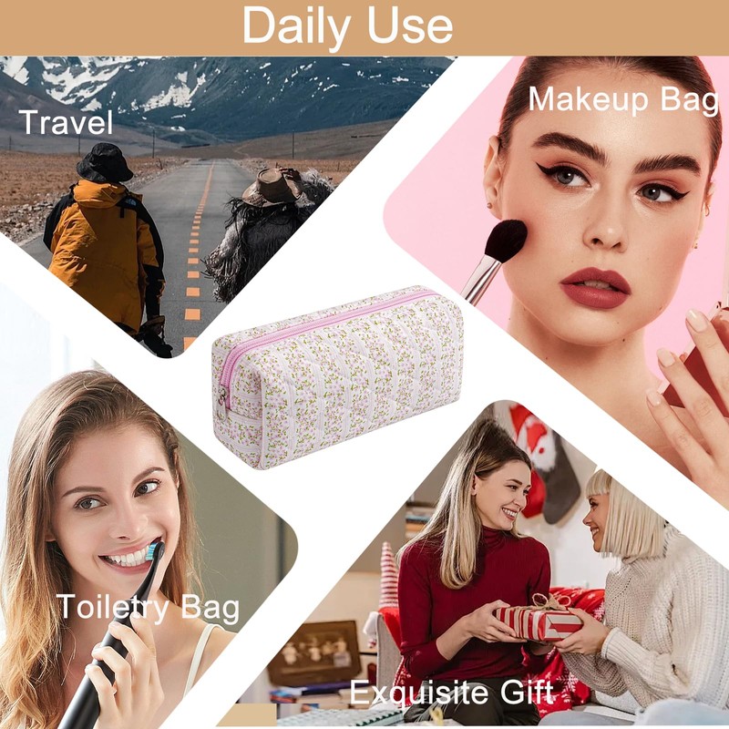 HHQQWZ Cute Floral Cotton Makeup Brush Cosmetic Bag for Women,