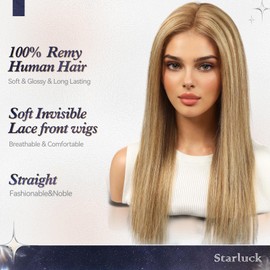 starluck Mixed Blonde And Brown Wigs Human Hair Lace Front Wigs Human Hair for Women Pelucas De Mujer Pelo Humano 16 Inch Realistic and Natural Daily Wear