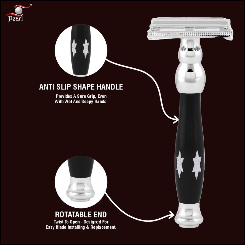 Pearl Shaving Double Edge Butterfly Safety Razor P- 81D (Black)
