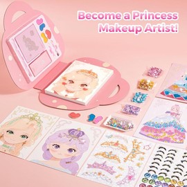 JarMelo Special Diamond Painting & Princess Book Makeup Craft Kits Foil Art Books Set Play on Paper,Art Educational Toys Crafts Kit for Girl Handcraft Back to School