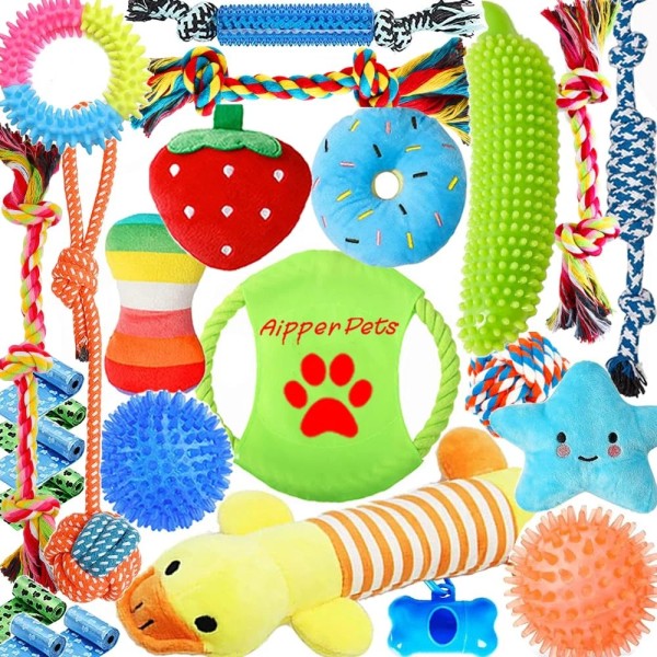 Aipper Dog Toys 25 Pack for Fun and Teeth Cleaning,