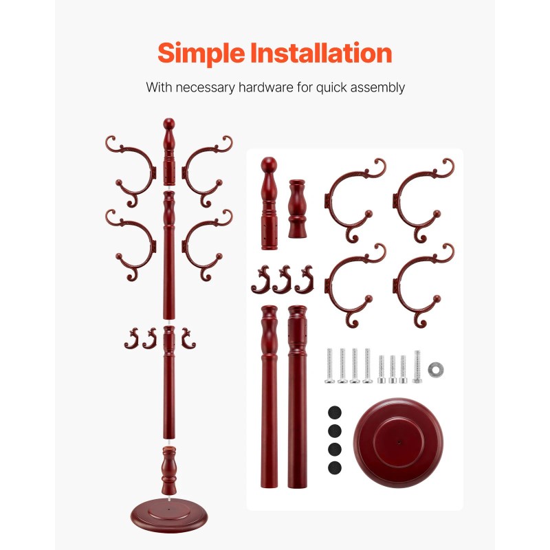 VEVOR Freestanding Coat Rack Wooden Coat Tree with Stable Large