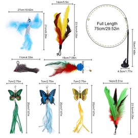 QZDAFFIC 23Pcs Interactive Cat Toys, Durable Cat Wand Toy Catnip Toys for Cats, Replacement Feather Toy Fish Kitten Teething Silvervine Sticks