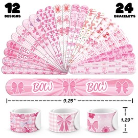 BOIKOKY 60 PCS Pink Coquette Bow Party Favors Set - 36 Temporary Tattoos Sticker & 24 Slap Bracelets for Kids, Perfect for Birthday Parties, Classroom Rewards and Gifts