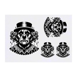 4 x 'Circus Clown In The Rain' Temporary Tattoos - Water Resistant, Skin-Safe, Non-Toxic Transfers, Mixed Sizes (TO00074302)