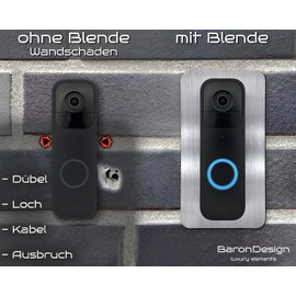 Baron Design | Edelstahl Blende ohne Bohren | Zubehör für Blink Doorbell | Halterung, Schild, Befestigung, Wandplatte für Funk Klingel