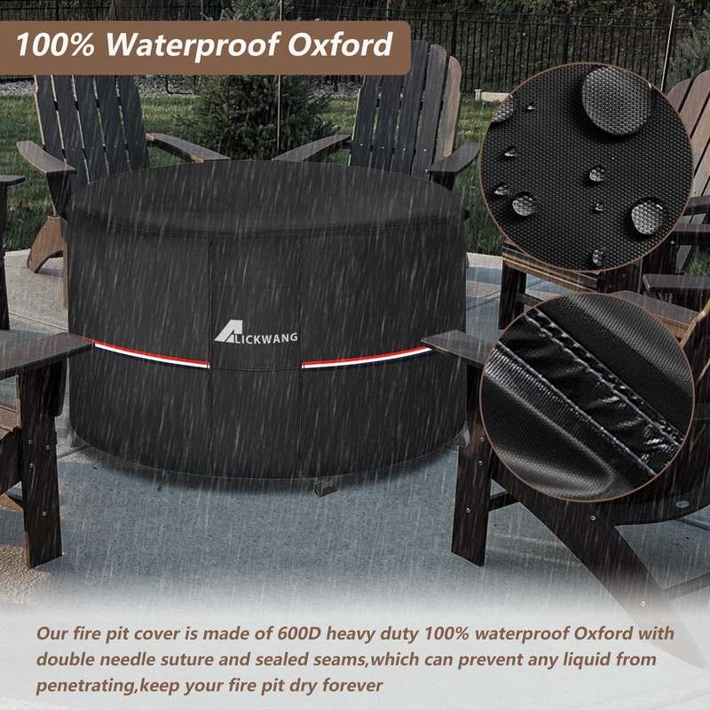 Alickwang 30-32 Inch Round Fire Pit Cover,Outdoor Waterproof 600D Heavy