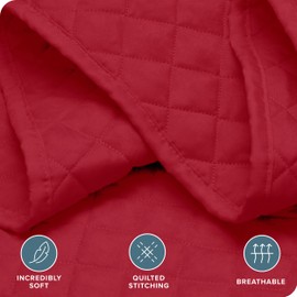 Bare Home Premium 2 Piece Quilt Set - Twin/Twin Extra Long Size - Coverlet Set - Diamond Stitched Bedspread - Ultra-Soft Luxurious Lightweight All Season Bedspread (Twin/Twin XL, Red)