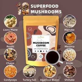 TEATREE Mushroom Coffee, 10 Mushrooms Extract Powder Supplement (Lion's Mane, Reishi, Chaga, Cordyceps, Turkey Tail & Other) Blend Arabica Instant, Energy, Focus, and Immune Boosting Coffee