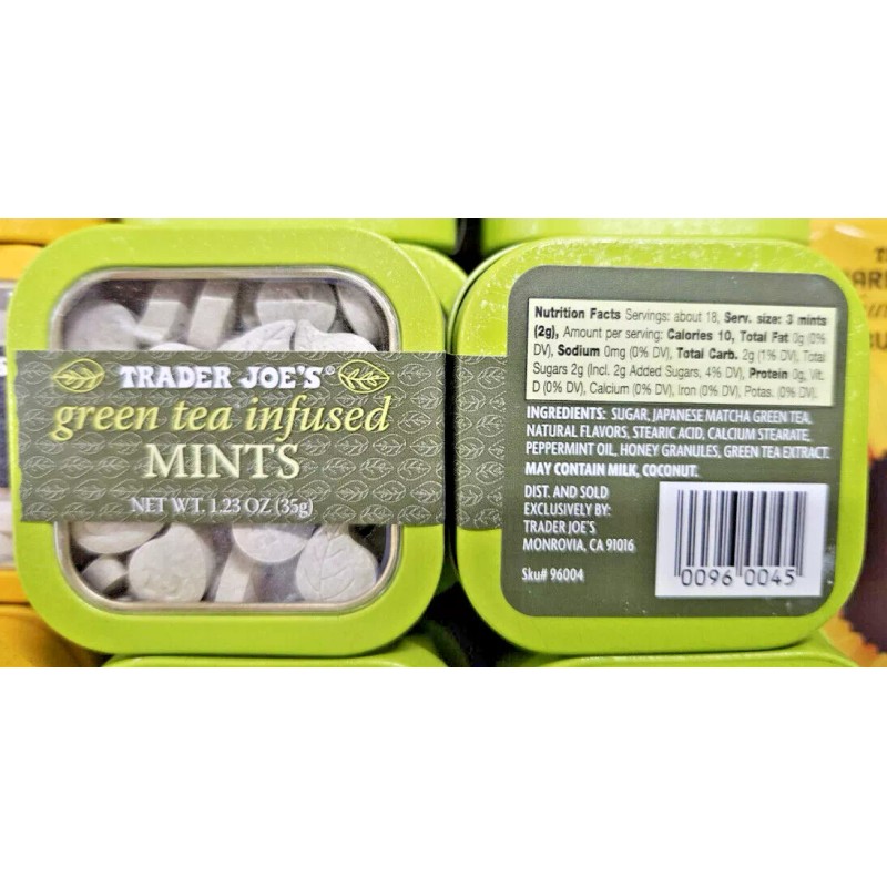 Trader Joe’s Green Tea Infused MINTS 1.23oz 35g (2 Tins)