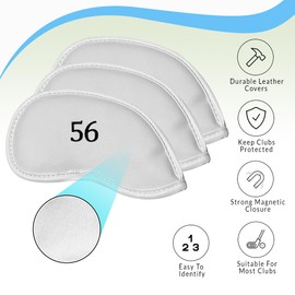 All Teed Up Premium Magnetic Leather Iron and Wedge Golf Club Head Covers | Set of 10 | Fits Most Clubs | Embroidered Club Label on Both Sides of Club Head Cover (White 52,56,60 (Set of 3))