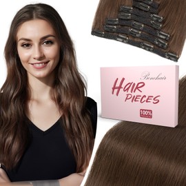 Benehair Clip in Hair Extensions Real Human Hair 10inch Double Weft Dark Brown Hair Extension Clip in Human Hair Invisible Lace Weft Straight Hair Extensions Clip ins 7pcs with 16 Clips 85g #2