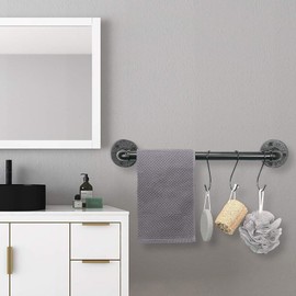 Jeasor Industrial Pipe Towel Rack Towel Bar, Heavy Duty Wall Mounted Rustic Farmhouse Bath Towel Holder for Bathroom (Black, 16 inch)