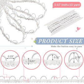 10 Yards Gimp Braid Trim with Elastic Button Loop Bridal Button Loops Dress Zipper Extender Upholstery Trim Sewing Trim Embellishment for Wedding Costume DIY Crafts Jewelry Home Decor (White)