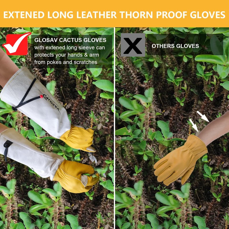 GLOSAV Cactus Gloves, Thorn Proof Gardening Gloves for Rose Pruning