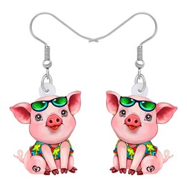 LONYOO Acrylic Pink Pig Earrings Dangle Cute Pig Jewellery for Girls Women Pig Gifts, Acrylic, No Gemstone