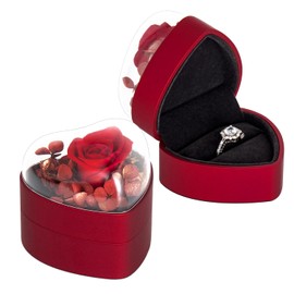 Wislist Engagement Ring Box for Proposal Promise, Eternal Flowers Rose Gifts for Valentines' Day, Heart Shaped Red Ring Box