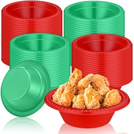 Layhit 100 Pcs Christmas Plastic Bowls 12 oz Disposable Salad Red Green Plastic Serving Xmas Party Supplies Candy Snack Bowls for Christmas Holiday Party Picnic