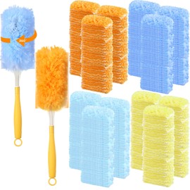 Honeydak 120 Pack Heavy Duty Duster Refills with 2 Handle, Compatible with Swiffer, Multisurface 360° Larger Size Dusters with 4X Microfibers, Unscented Disposable Dusting Furniture for Cleaning