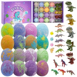 Bath Bombs for Kids with Surprise Inside, 16 Pack Kids Bath Bombs Gift Set for Easter Basket Stuffers, Dino Egg Bath Bomb Kit with 5pcs Dinosaur Bath Toy for Boys Girls Birthday,Christmas