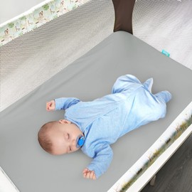 4-Pack Fitted Pack and Play Sheets for Boys and Girls - Breathable, Soft Microfiber Baby Sheets in Grey and Navy