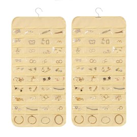 PRRQFJZS 80 Pockets Hanging Jewelry Organizer for Holding Jewelries Dual-Sided Accessory Display Holder for Earrings Bracelets Rings,Beige