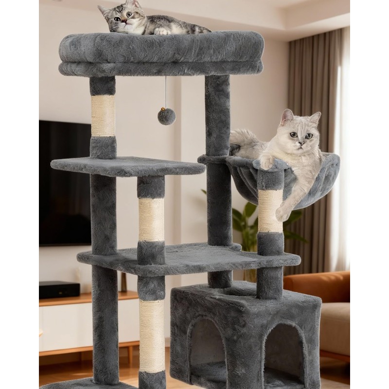 Komicoll 54 Inches Cat Tree, Tall Cat Tower with Hammock,