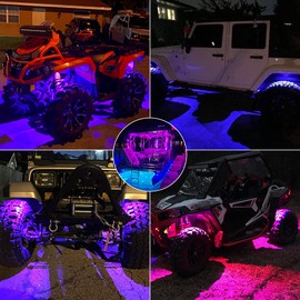 SUNPIE RGBW Rock Lights, 4 Pods Aluminium Metal LED Underglow Light Kit App RF Remote Control Voice Mode Music Mode Multicolor Wheel Well Lights for Off Road Trucks SUV ATV UTV Trailer Boats
