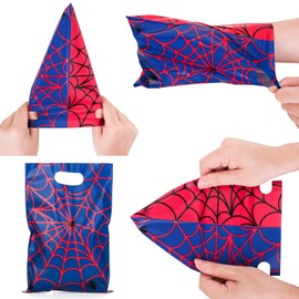 PintreeLand 40 PCS Spider Web Party Favor Bags, Red and Blue Goodie Candy Bags for Birthday