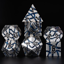 Dice Set D&D Dungeons and Dragons Dice D20 Metal DND Dice Set with Box, Polyhedral Role Playing Dice D12 D10 D% D8 D6 D4 for MTG RPG Board Games… (Pearl Silver Blue)