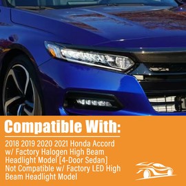 Carlaihu For 2018 2019 2020 2021 Honda Accord Halogen+LED Headlight Headlamp Assembly Right Passenger Side Chrome Housing Replacement 12V