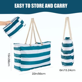 KUAK Beach Bag for Women, Large Beach Bags Waterproof Sandproof Beach Tote Bag with Zipper and Pockets for Swim Pool Vacation Family Size